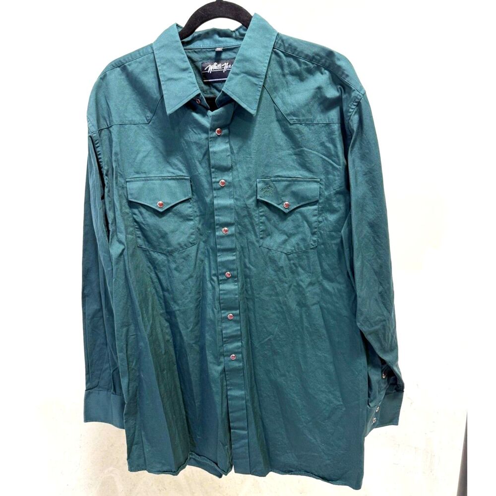 White Horse vintage forest green long sleeve pearl snap